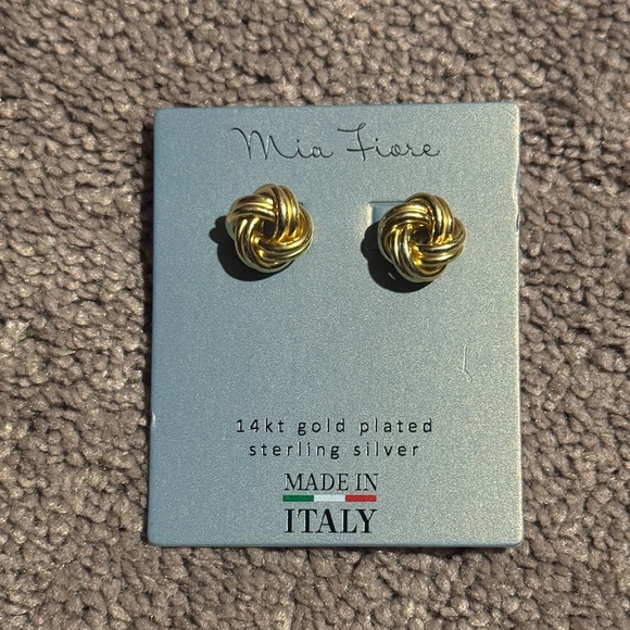 Mia Fiore Sterling Silver 14Kt Gold Plated Knot Stud Earrings - Picture 1 of 3